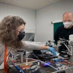 <p>Valentina Loconte and Jian-Hua Chen, mounting a new sample on the X-ray microscope at the National Center for X-Ray Tomography </p>
 